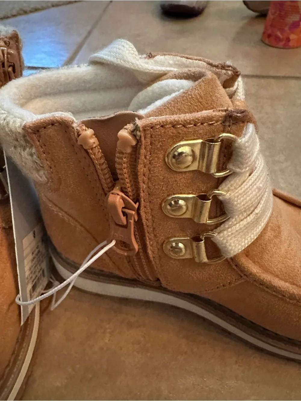 Cat & Jack Girls Size 8 Tan Ankle Boots Side Zip NWT